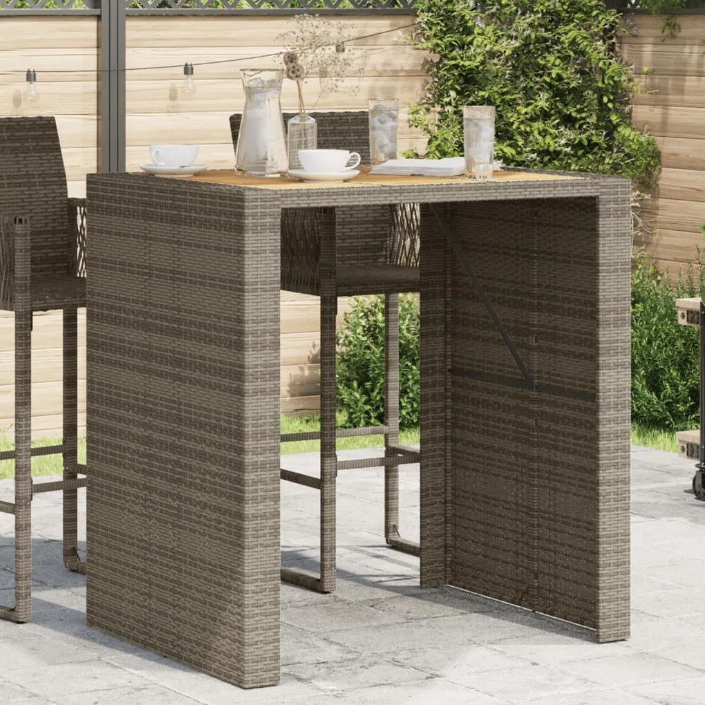 Mesa de bar para jardim com tampo em acácia vime PE cinza