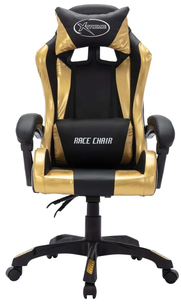 Cadeira estilo corrida luzes LED RGB couro artif. dourado/preto