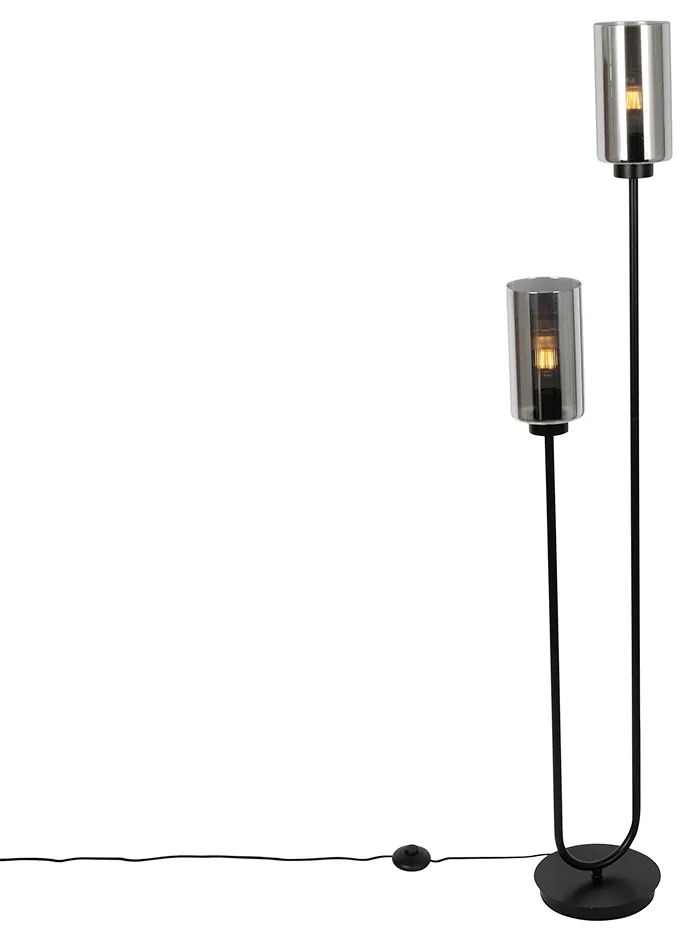 Candeeiro de pé Art Deco preto com vidro fumê 2 luzes - Laura Art Deco