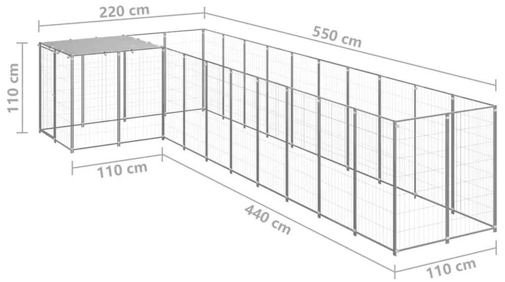 Canil 7,26 m² aço prateado