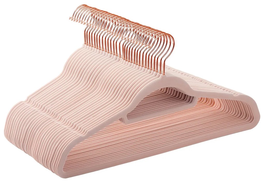 Conjunto de 30 cabides de veludo 45 x 23,5 cm rosa + dourado