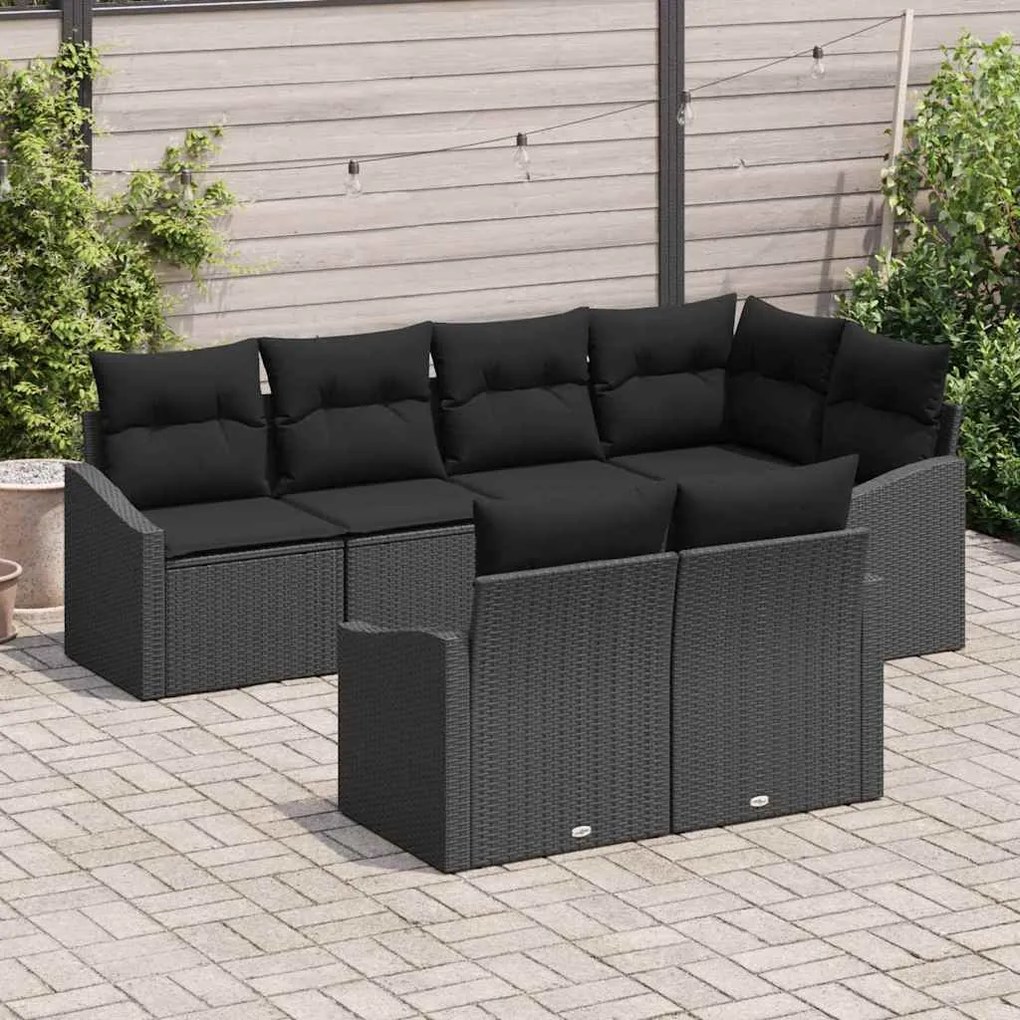 Conjunto de Sofá de Jardim de 7 Peças com Almofadas Pretas em Rattan S