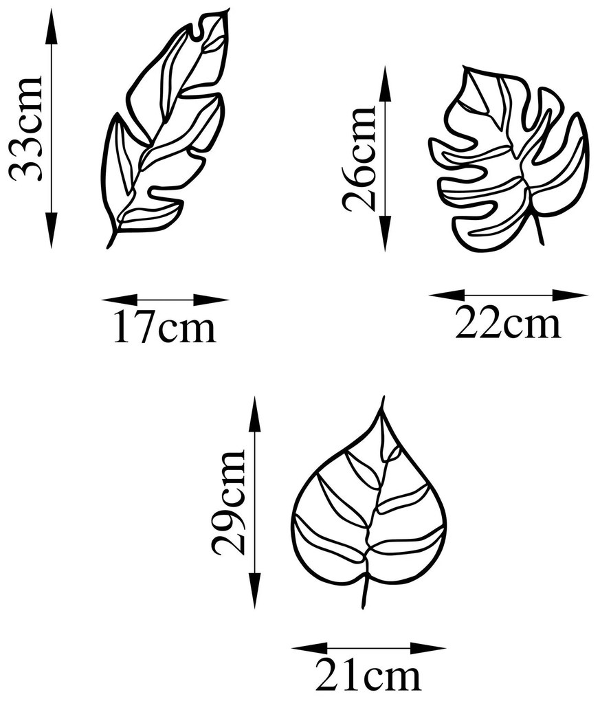 Acessório Decorativo de Parede em Metal Leaves – Preto – 17x33 cm, 22x