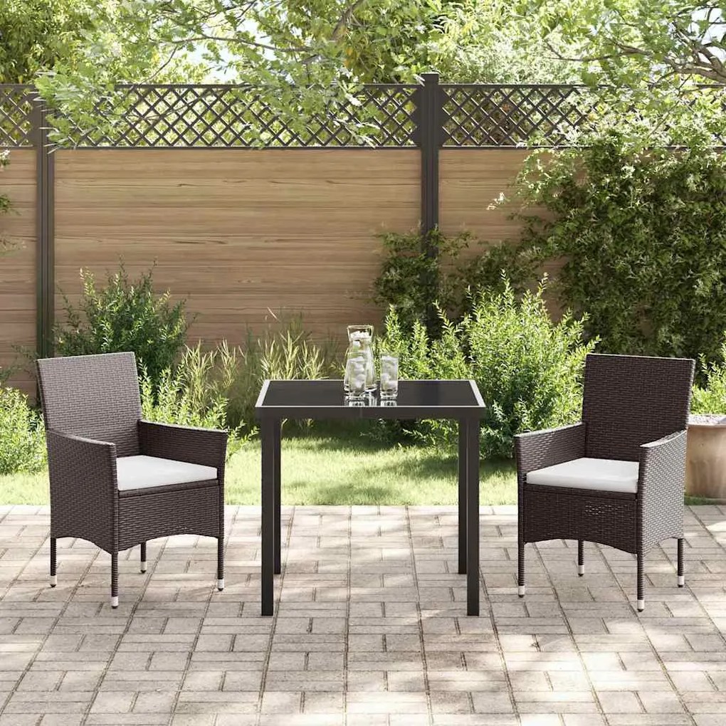 Conjunto de Jantar para Jardim de 3 Peças em Rattan Sintético Castanho