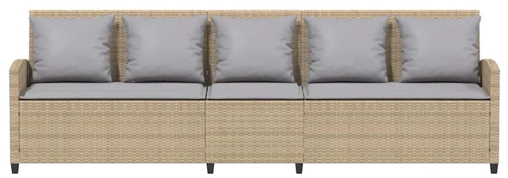 Sofá de jardim de 5 lugares com almofadões vime PE bege