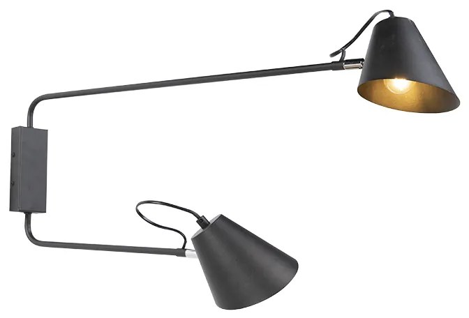 Candeeiro de parede design preto 2 luzes ajustável - Lune Retro