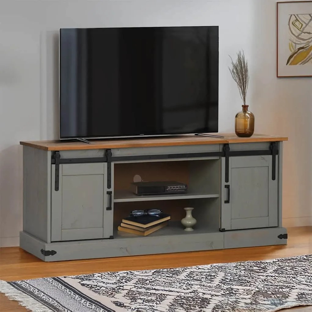 vidaXL Armário para TV HALDEN 2 portas de correr Madeira maciça