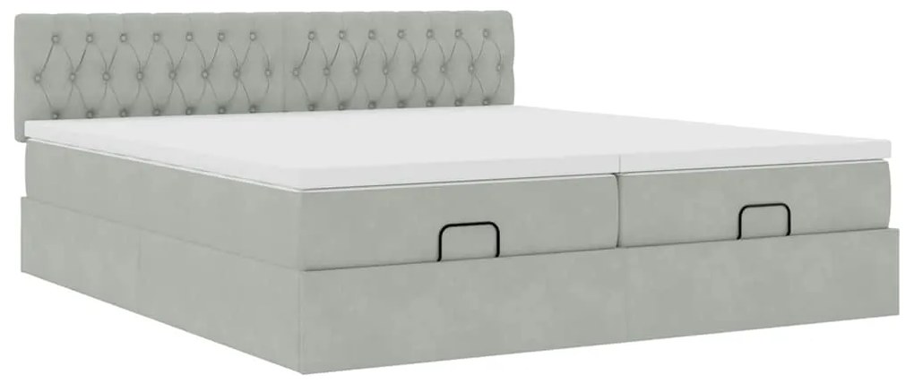 Estrutura cama otomana colchões 160x200cm veludo cinzento claro
