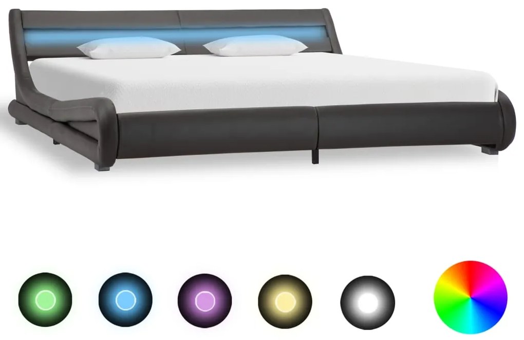 Estrutura de cama com LED 180x200 cm couro artificial cinzento