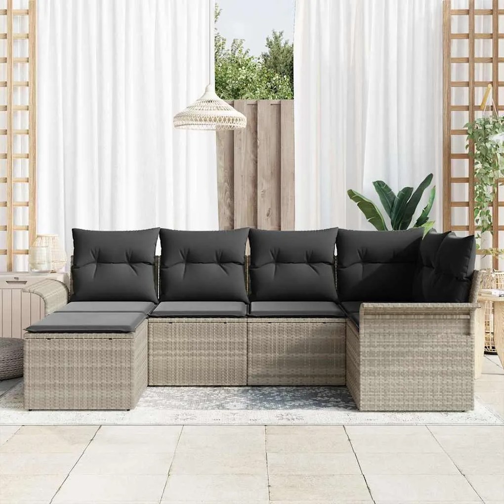 Conjunto de 6 Peças de Sofá de Jardim com Almofadas Cinza Claro Rattan