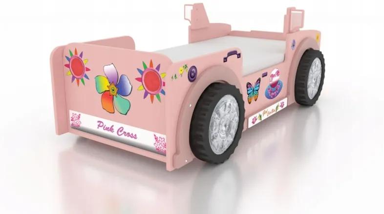 Cama para criança, Carro Jeep Rosa Com Luzes LED, Oferta colchão e estrado ‎207 x 116 x 76 cm Rosa