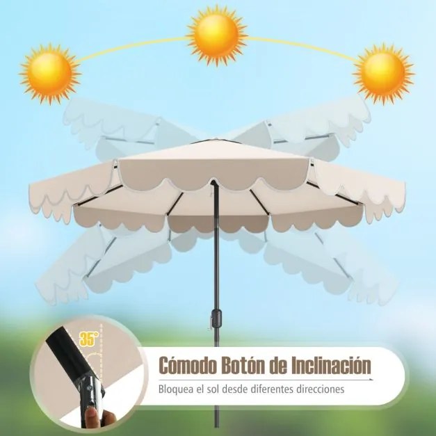 Guarda-sol 300 x 251 cm com manivela, inclinação com botão, ventilação superior e 8 varas para piscina ou praia, bege