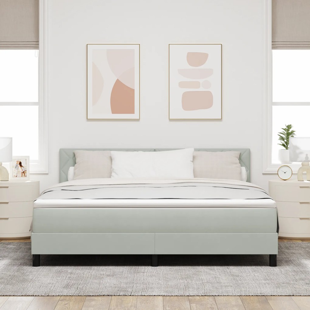 Cama Box com Colchão e Luz LED Cinza Claro 180x200 cm Veludo