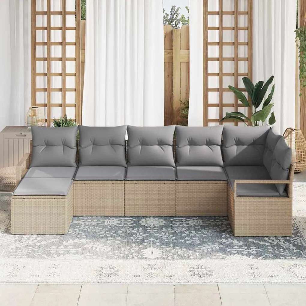 Conjunto de Sofá de Jardim com 7 Peças da em Rattan Poly Bege
