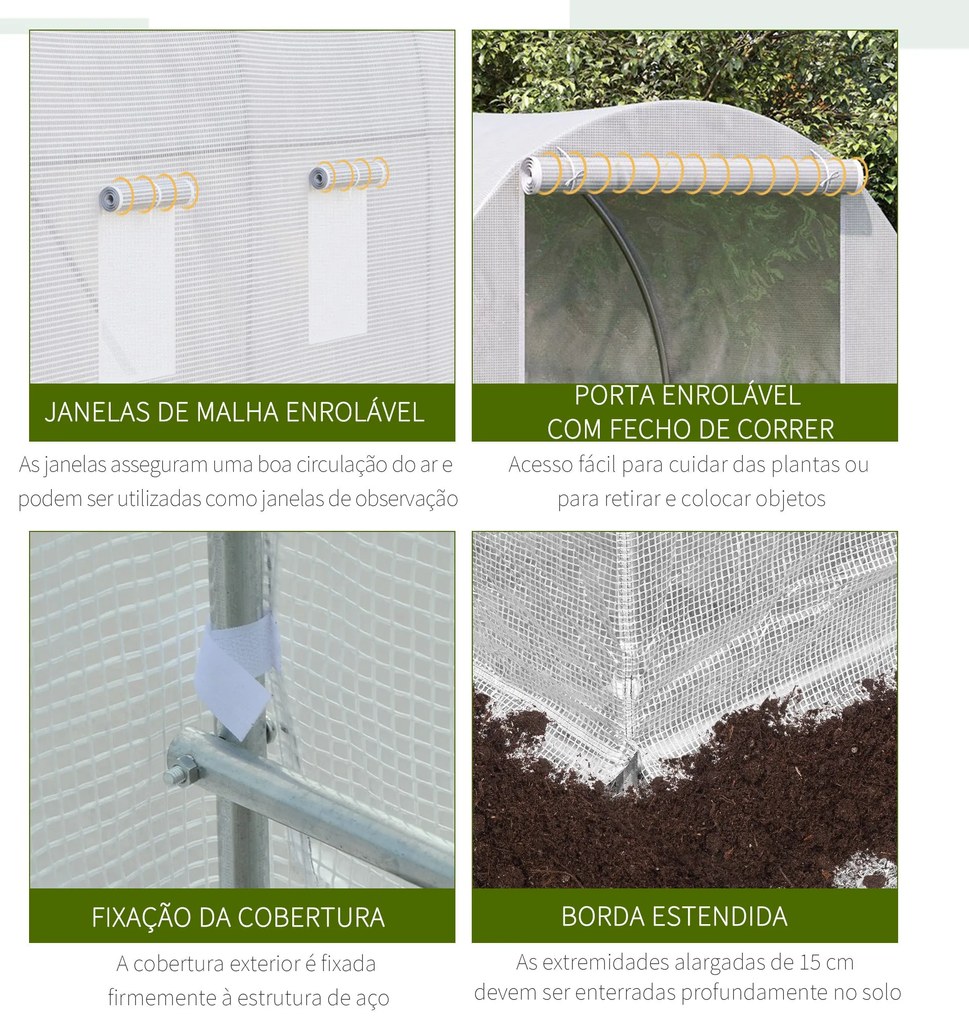 Estufa de Jardim 350x200x200 cm Estufa de Túnel com Porta Enrolável e