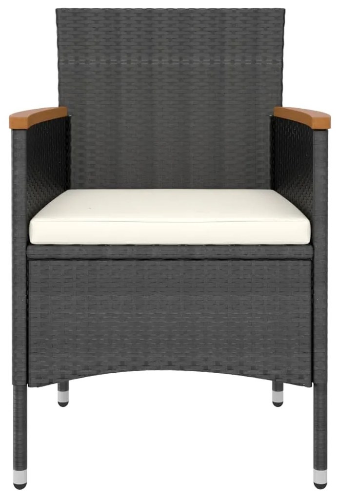 5 pcs conjunto de jantar p/ jardim vime PE/acácia maciça preto