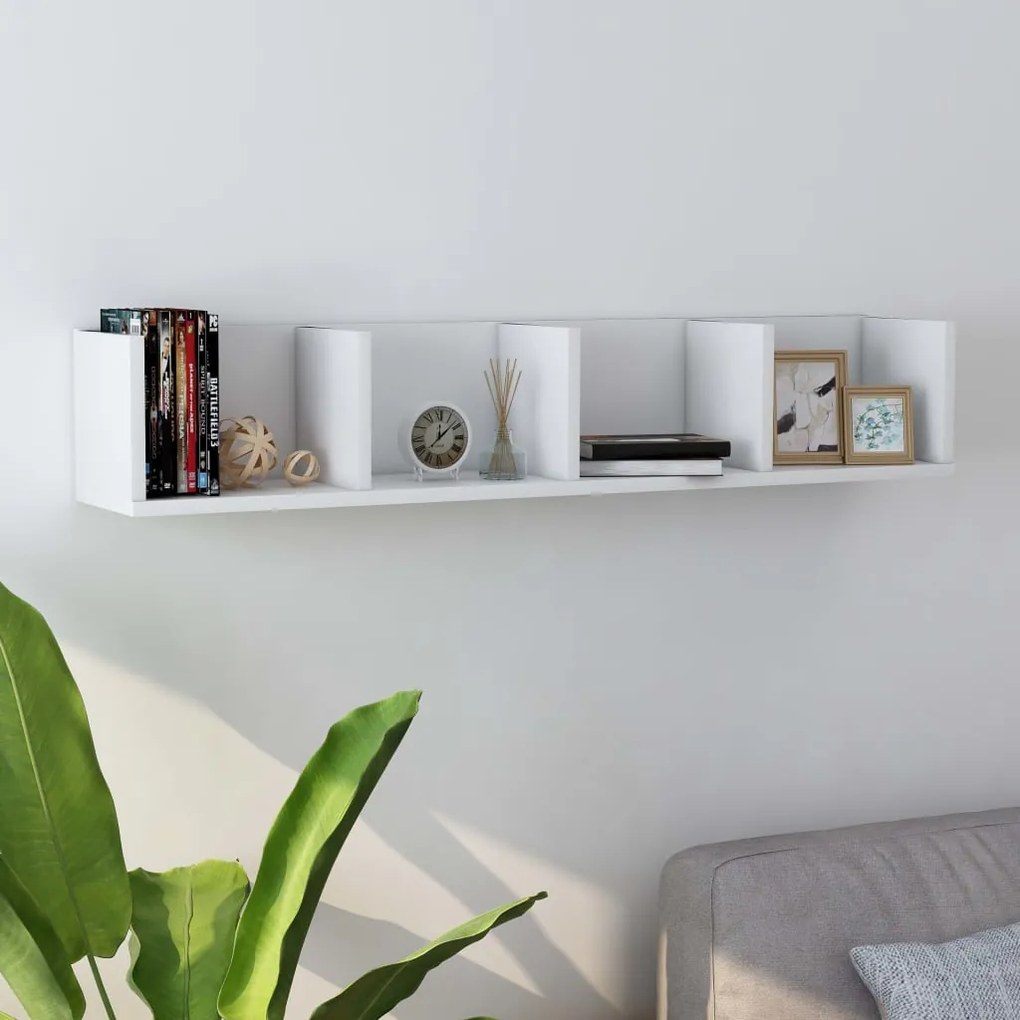 vidaXL Prateleira de parede para CD 100x18x18 cm deriv. madeira branco