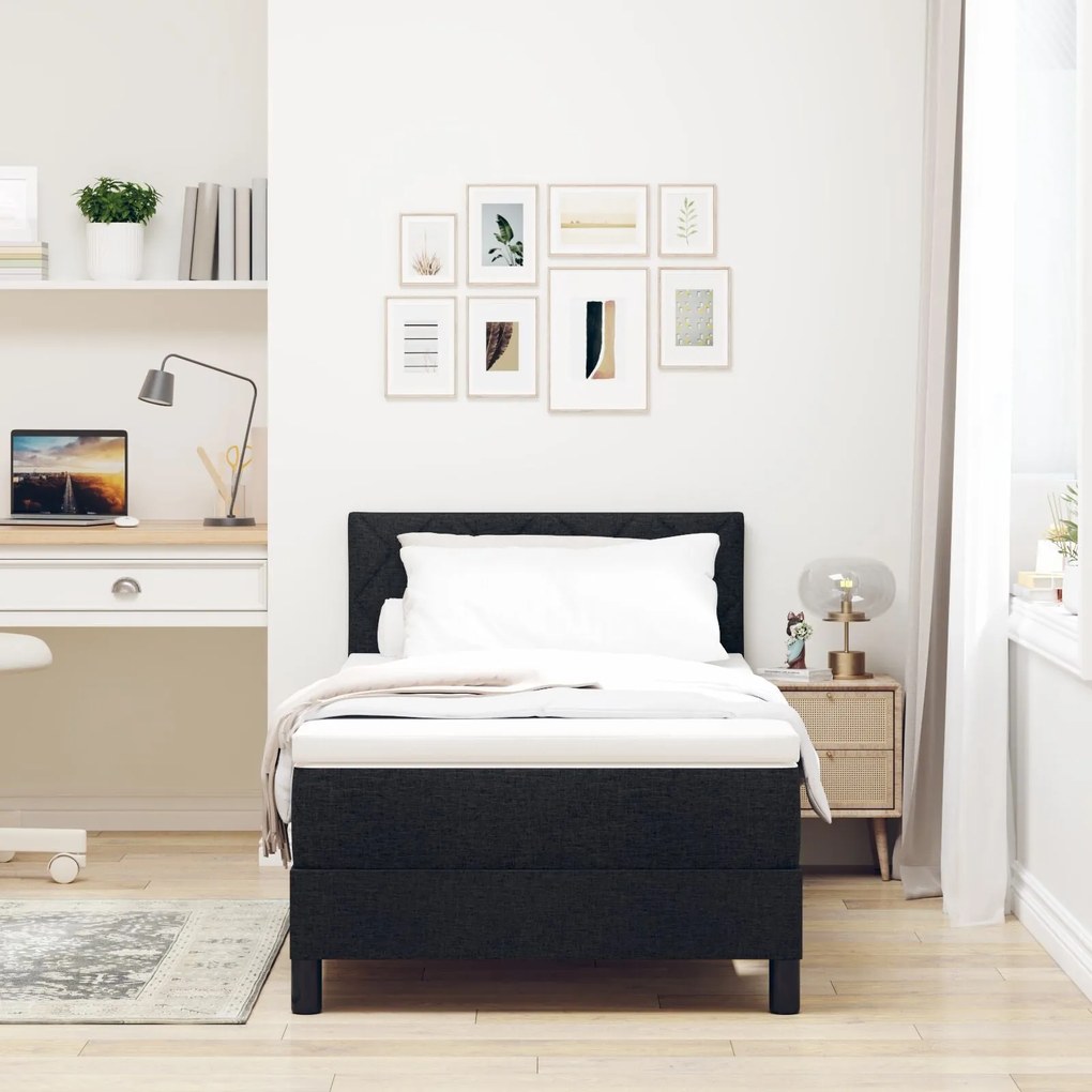 Cama Box Spring com Colchão & LED Preto 90x200 cm Tecido