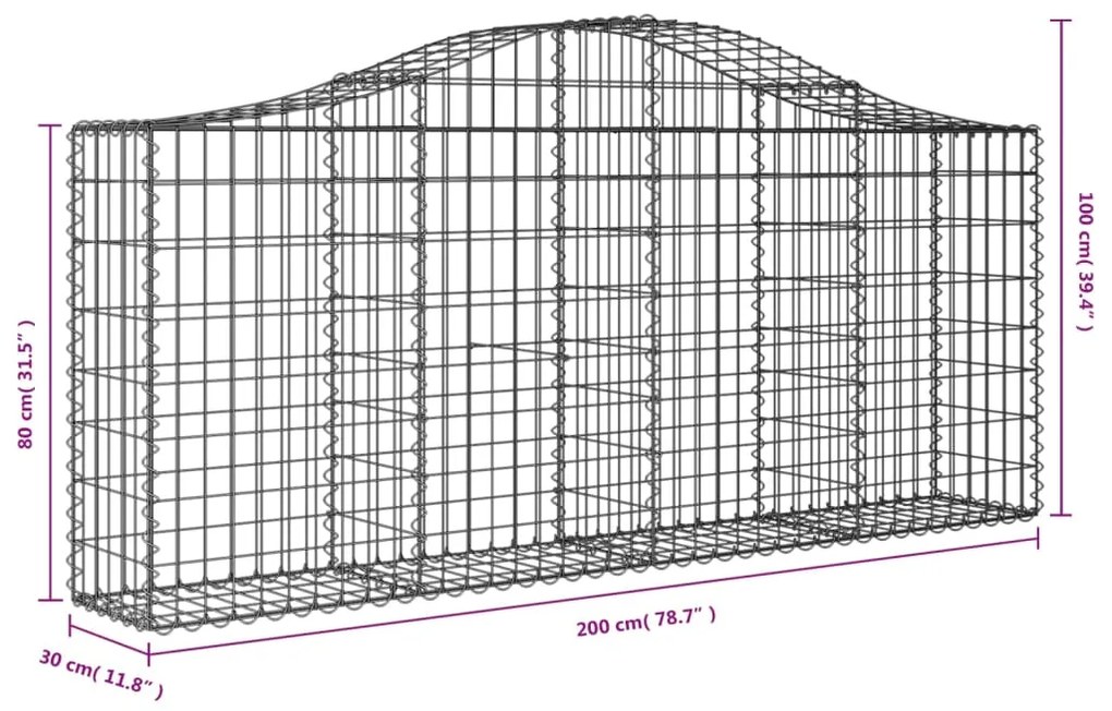 Cestos gabião arqueados 9 pcs 200x30x80/100cm ferro galvanizado