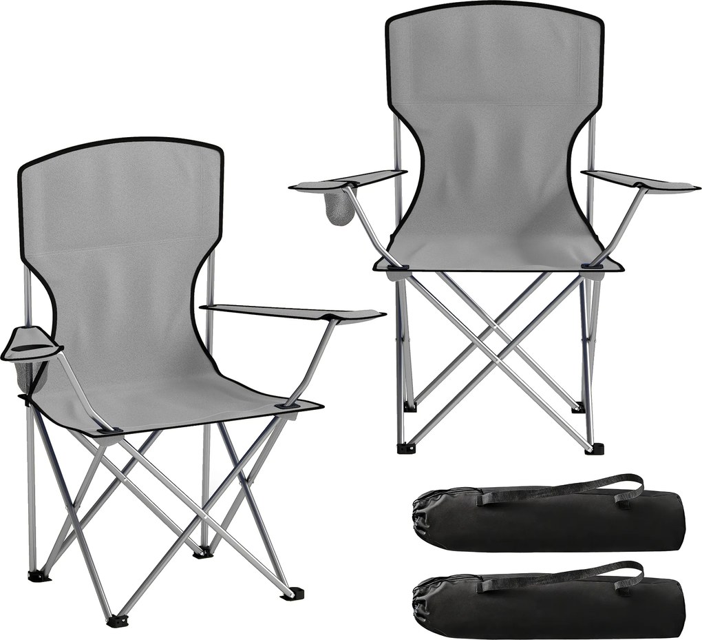 Outsunny Conjunto de 2 Cadeiras de Camping com Encosto Alto em Metal e Tecido Oxford, Cinza | Aosom Portugal