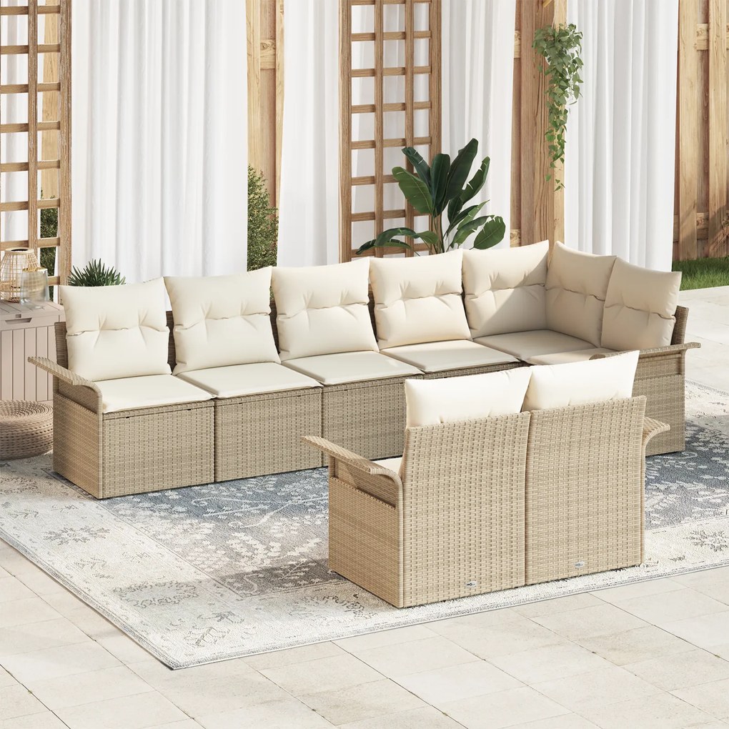 vidaXL Conjunto de Sofá de Jardim de 8 Peças com Almofadas Rattan Poliéster Bege