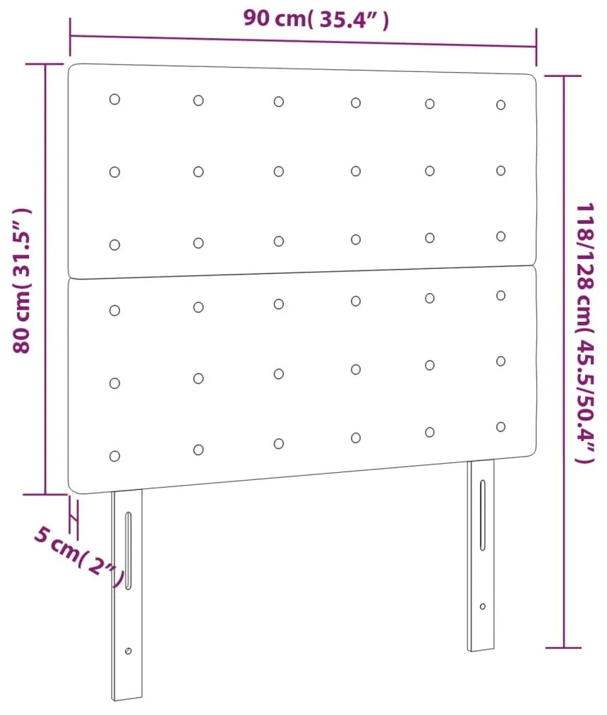 Cabeceira de cama c/ LED veludo 90x5x118/128 cm cinza-escuro