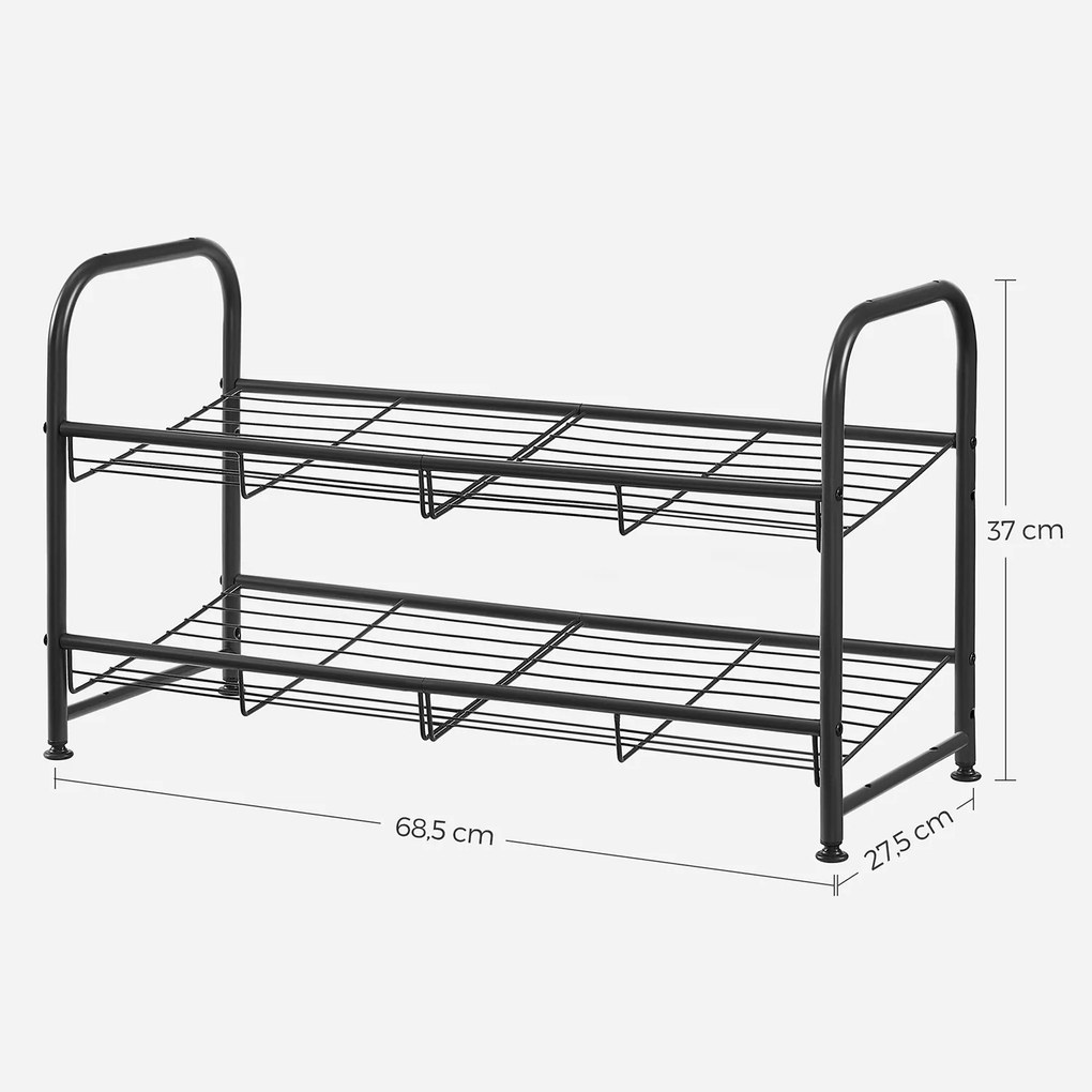 Sapateira metálica com 2 níveis 68,5 x 27,5 x 37 cm Preto