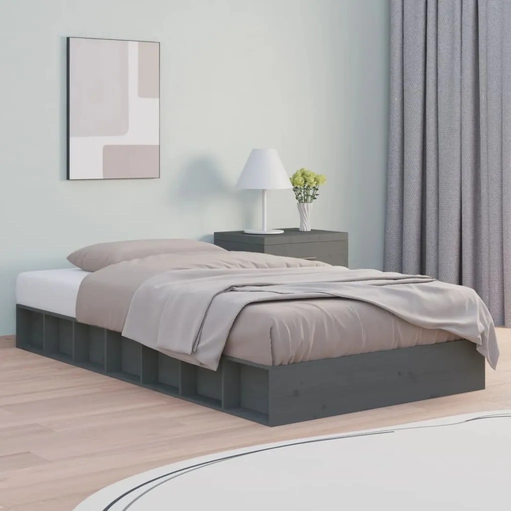 vidaXL Estrutura de cama 90x200 cm madeira maciça cinzento