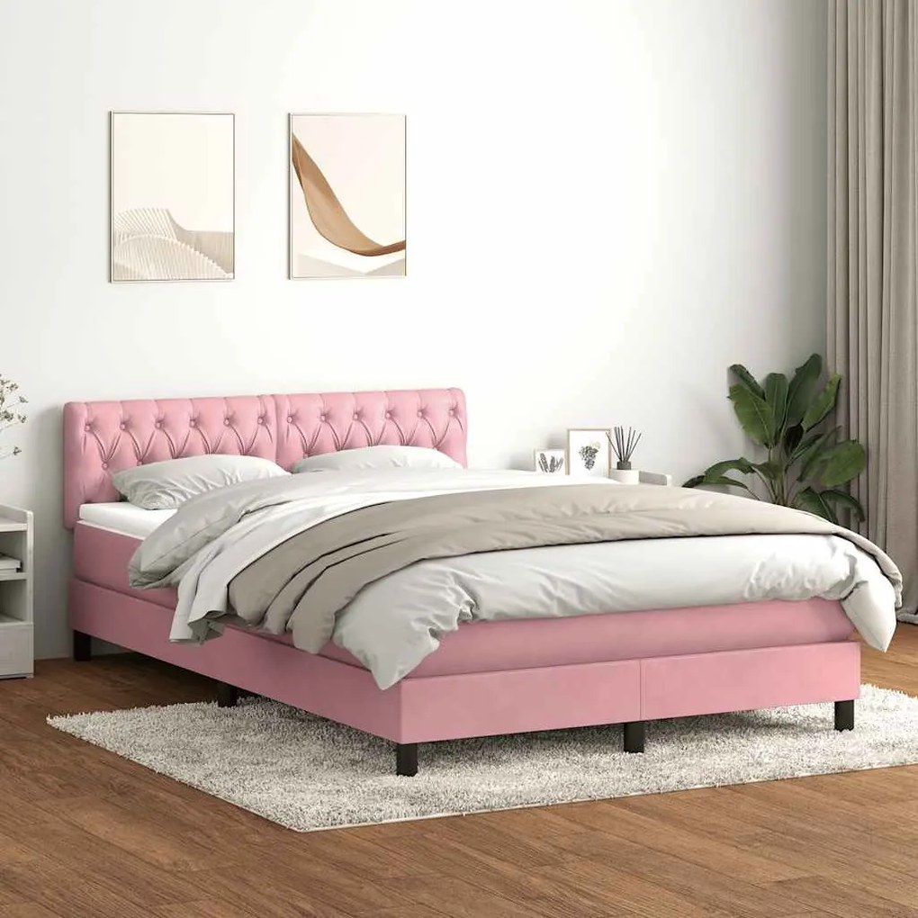 vidaXL Cama box spring com colchão 160x210 cm veludo rosa