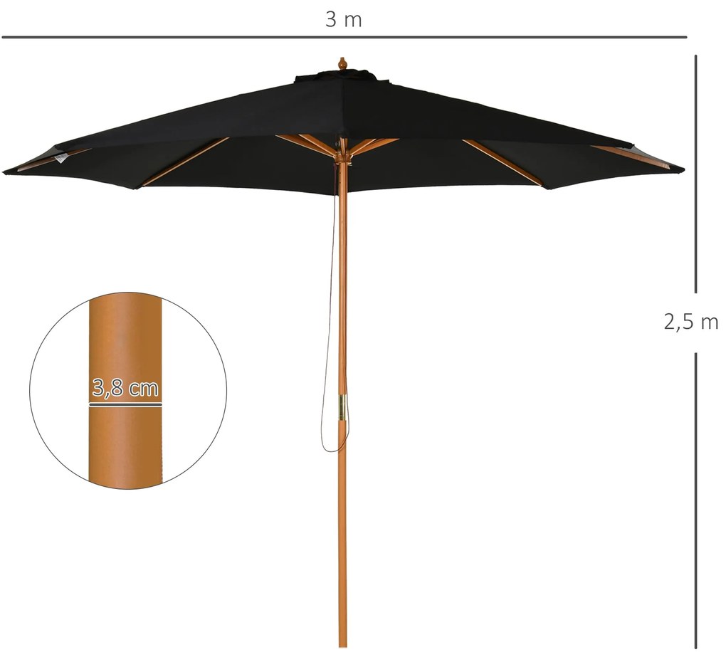 Chapéu de Sol de Jardim Ø300x250cm com Sistema de Polia Teto Ventilado
