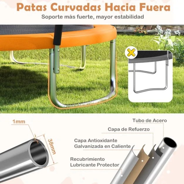 Trampolim exterior Ø305 cm com escada redondo com rede de segurança, cobertura de borda e estrutura metálica Multicolor