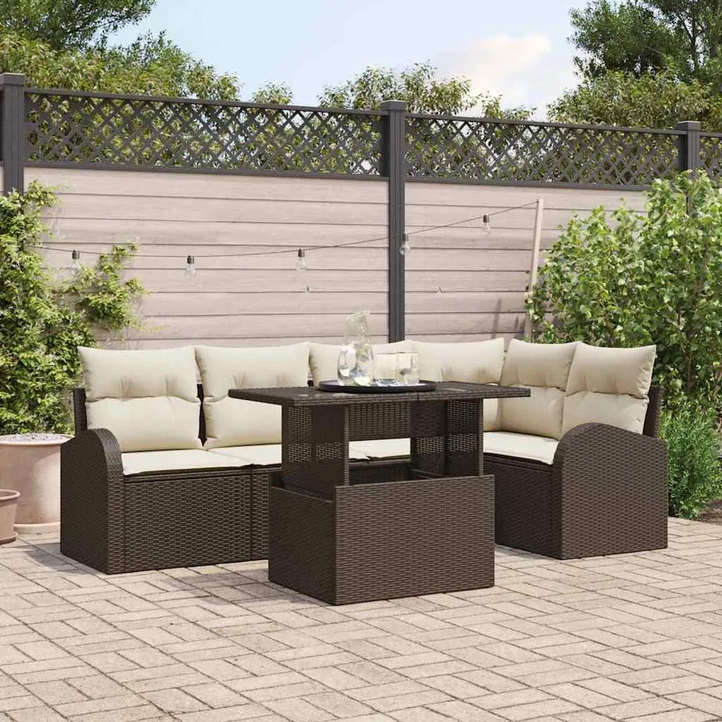 vidaXL Conjunto de Sofá de Jardim 6 pcs Castanho Rattan Sintético