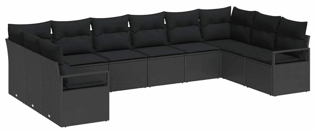 Conjunto de Sofá de Jardim com 10 Peças e Almofadas Pretas em Poli Rat