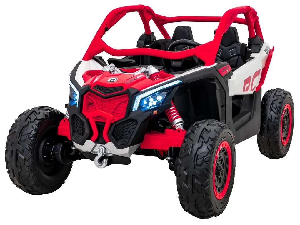 Carro elétrico para Crianças 24V 4x200W 2 Lugares, Buggy Can-Am Maverick Turbo RR Rodas de EVA, Assento de couro Vermelho