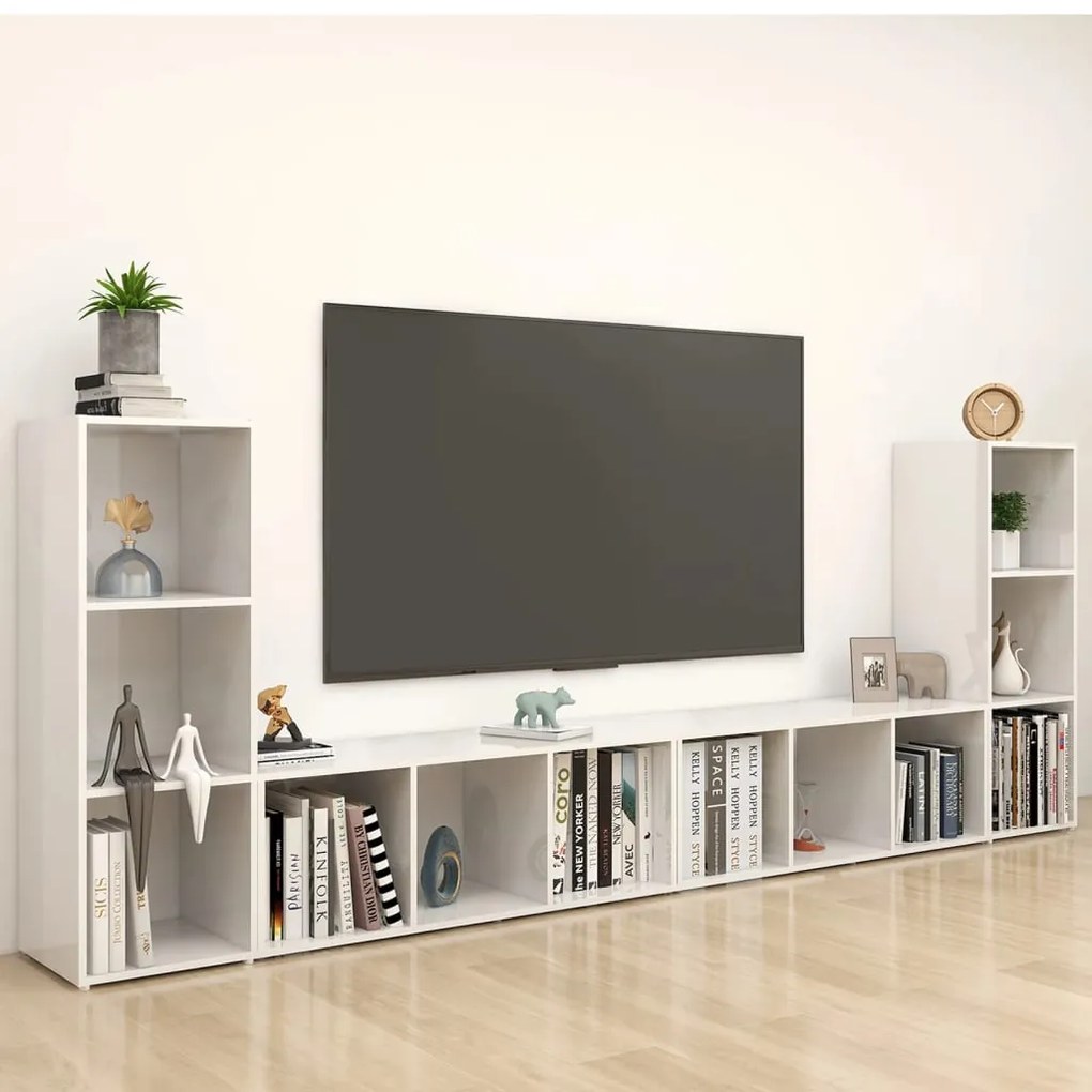 Móveis de TV 4 pcs 107x35x37 cm contraplacado branco brilhante