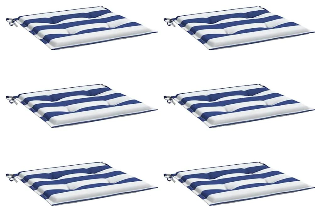 Almofadões p/ cadeira 6pcs 40x40x4 cm tecido riscas azul/branco