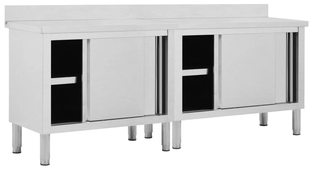 Mesas trabalho c/ portas correr 2pcs 200x50x(95-97)cm aço inox.
