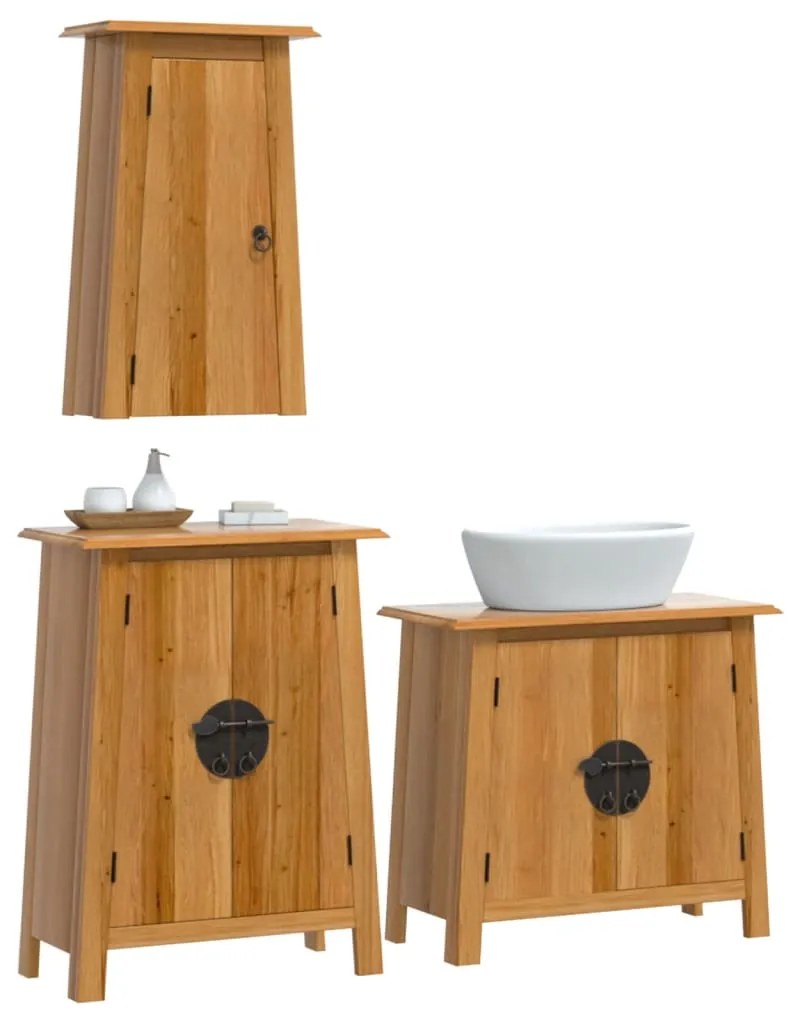 3 pcs conjunto móveis p/ casa de banho madeira de pinho maciça