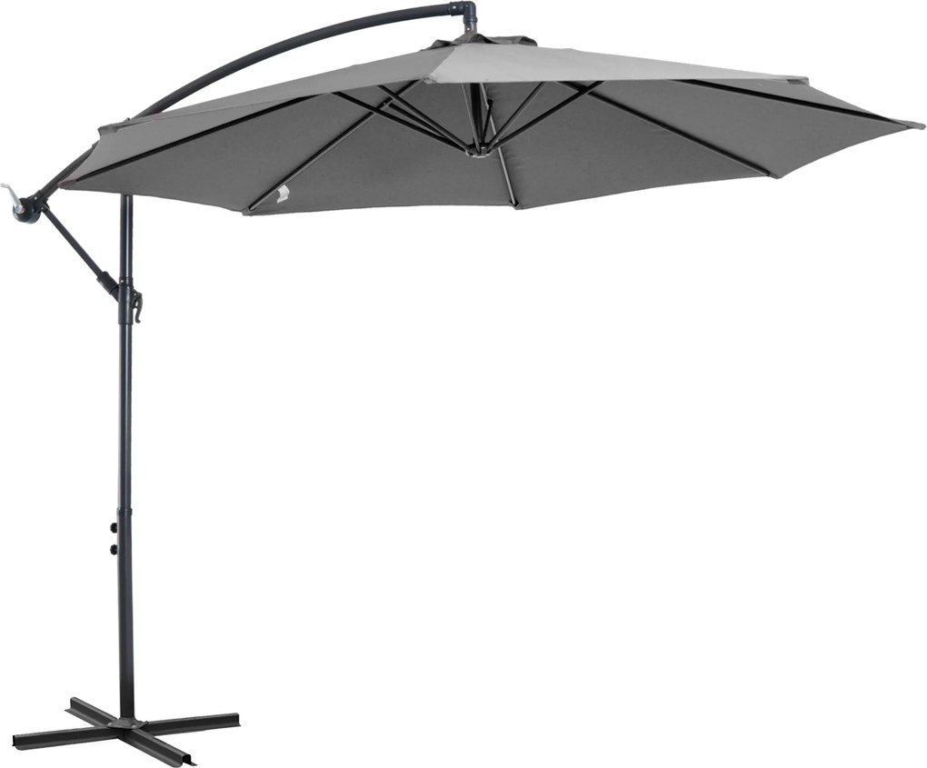 Outsunny Guarda Sol de Jardim Ø295x245 cm Chapéu de Sol Excêntrico Inclinável com Manivela Base Cruzada Suporte de Aço Cinza | Aosom Portugal