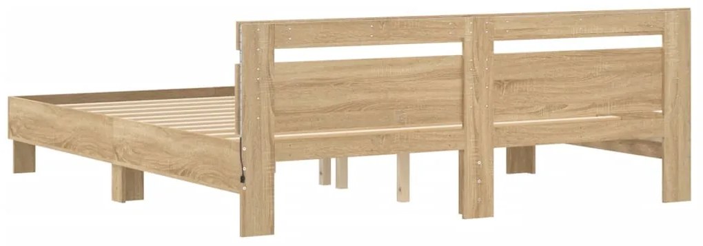 Estrutura cama c/ cabeceira/luzes LED 200x200cm carvalho sonoma