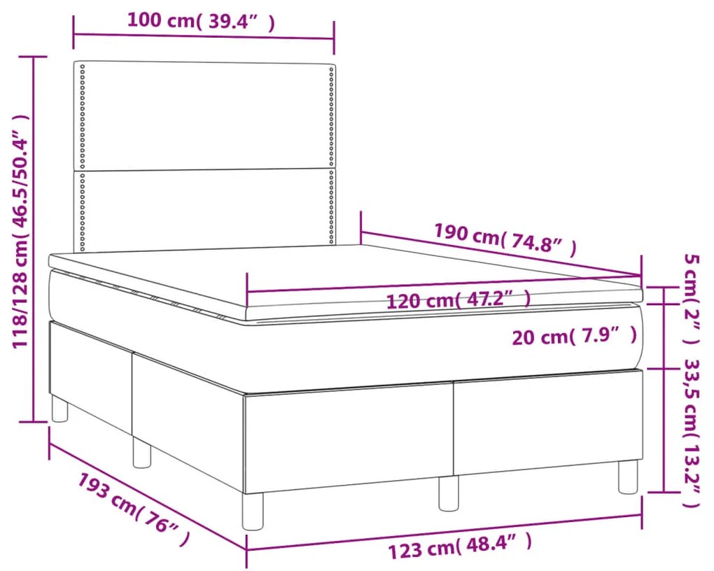 Cama boxspring com colchão 120x190 cm veludo azul-escuro