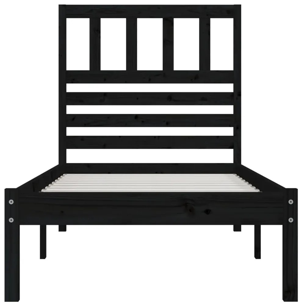 Estrutura cama de solteiro pequena 75x190 cm pinho maciço preto