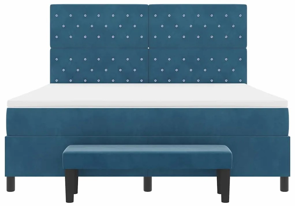 Cama Box Spring com Colchão e Banco Azul Escuro 180x200 cm Veludo