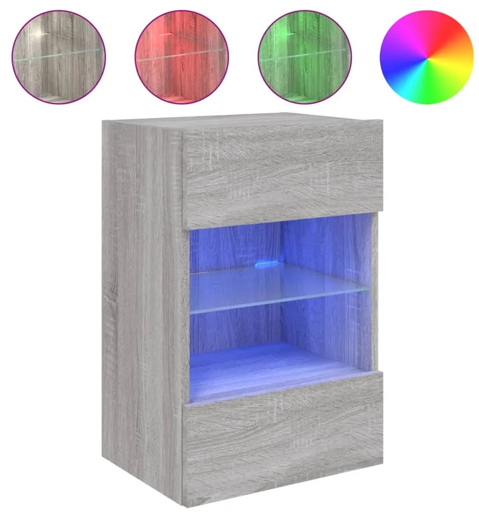 Móveis de parede para TV com luzes LED 2 pcs cinzento sonoma