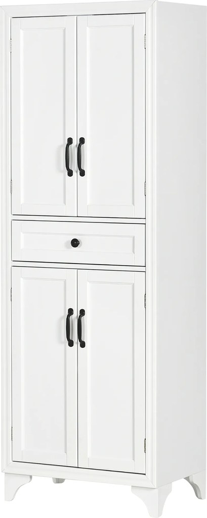 Armário alto de cozinha com 4 portas, 2 compartimentos e 1 gaveta central, altura de 170 cm, com prateleira ajustável, branco
