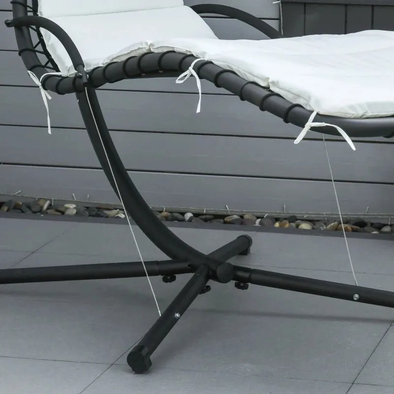 Espreguiçadeira Suspensa com Guarda Sol - Creme - Design Moderno