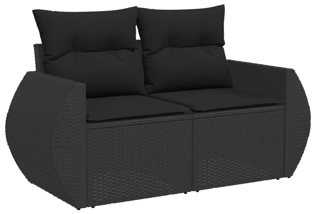 8 pcs conjunto sofás de jardim com almofadões vime PE preto