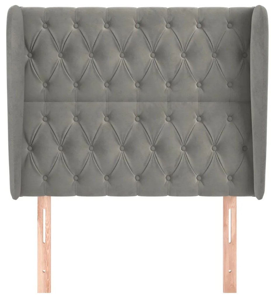 Cabeceira de cama c/ abas veludo 93x23x118/128cm cinzento-claro