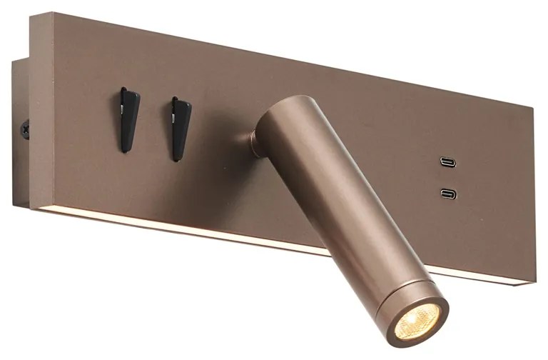 Candeeiro de Parede Bronze Ajustável com USB-C incl. LED - Modric Moderno