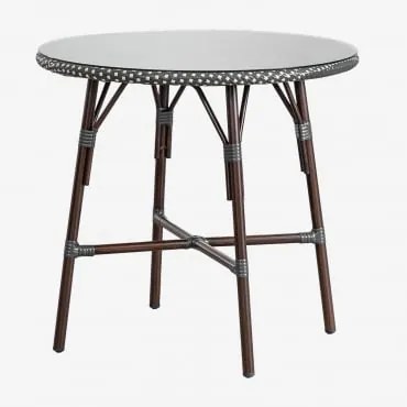 Mesa De Cozinha Redonda Ø80 Cm Em Alumínio E Rattan Sintético Brielle Bistro Cinza Grafito - Sklum